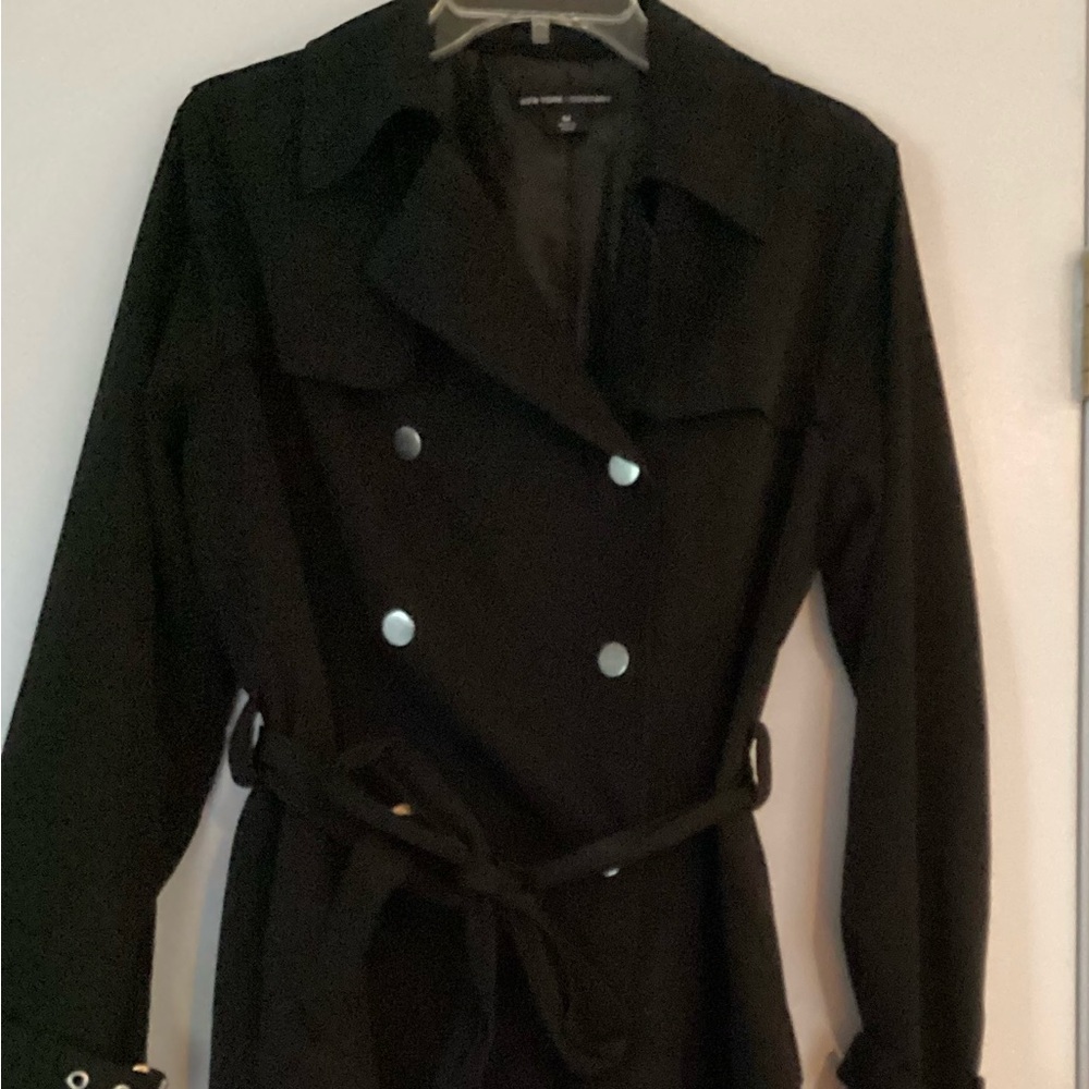 New York & Company Black Double-Breasted Trench Coat Size Medium
